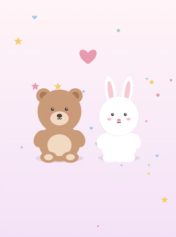 Cute illustration of a teddy bear and bunny plush